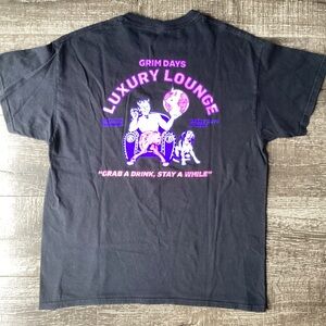 Grim Days Luxury Lounge Graphic TShirt Men’s L Black Purple Devil Dog Streetwear